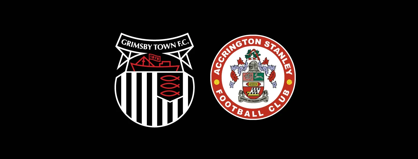 Grimsby Town Football Club and Accrington Stanley Football Club crests side by side on a black background