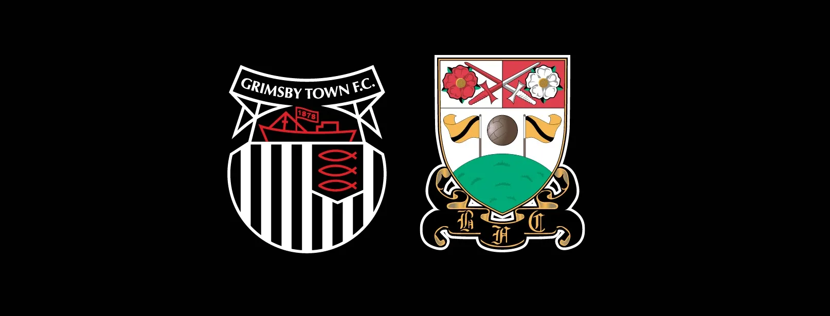 Grimsby Town Football Club and Barnet Football Club crests side by side on a black background