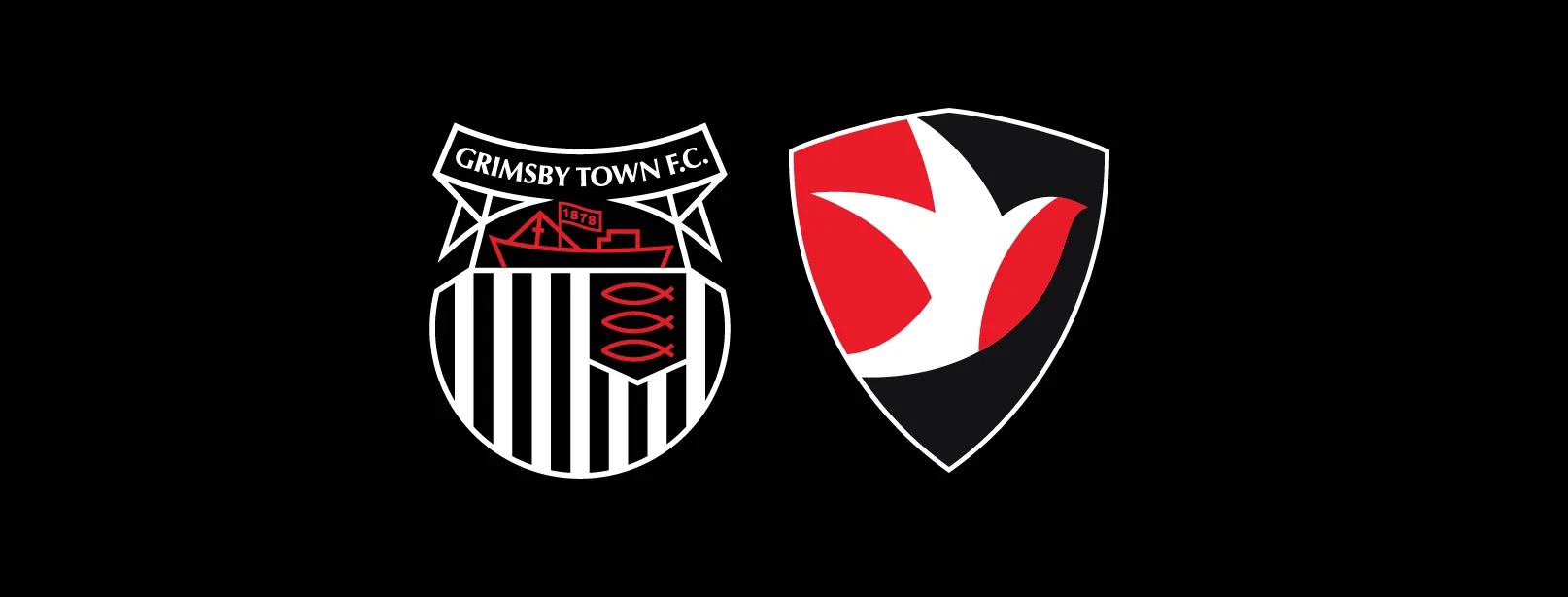 Grimsby Town Football Club and Cheltenham Town Football Club crests side by side on a black background