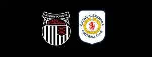 Grimsby Town Football Club and Crewe Alexandra Football Club crests side by side on a black background