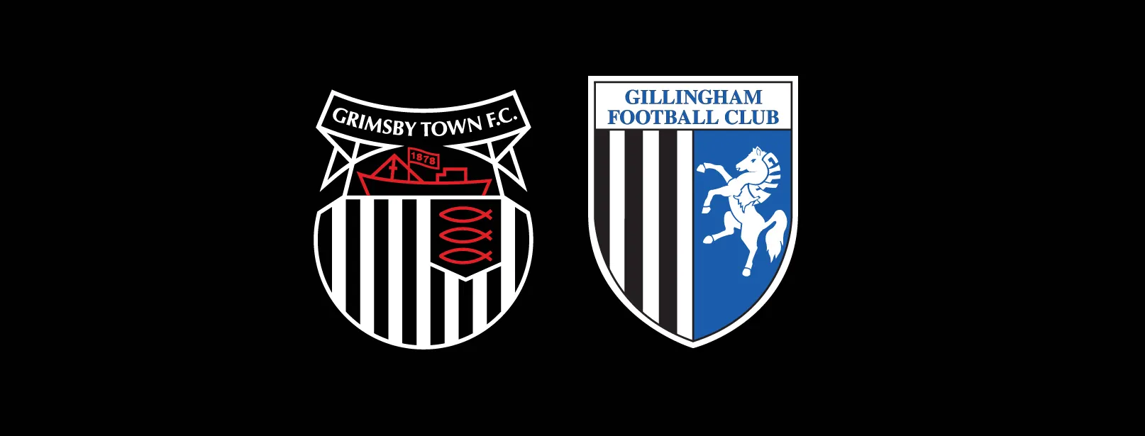 Grimsby Town Football Club and Gillingham Football Club crests side by side on a black background