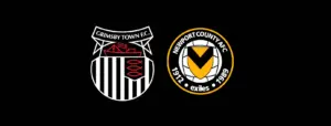 Grimsby Town Football Club and Newport County Football Club crests side by side on a black background