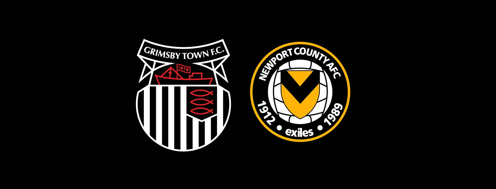 Grimsby Town Football Club and Newport County Football Club crests side by side on a black background