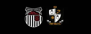 Grimsby Town Football Club and Port Vale Football Club crests side by side on a black background