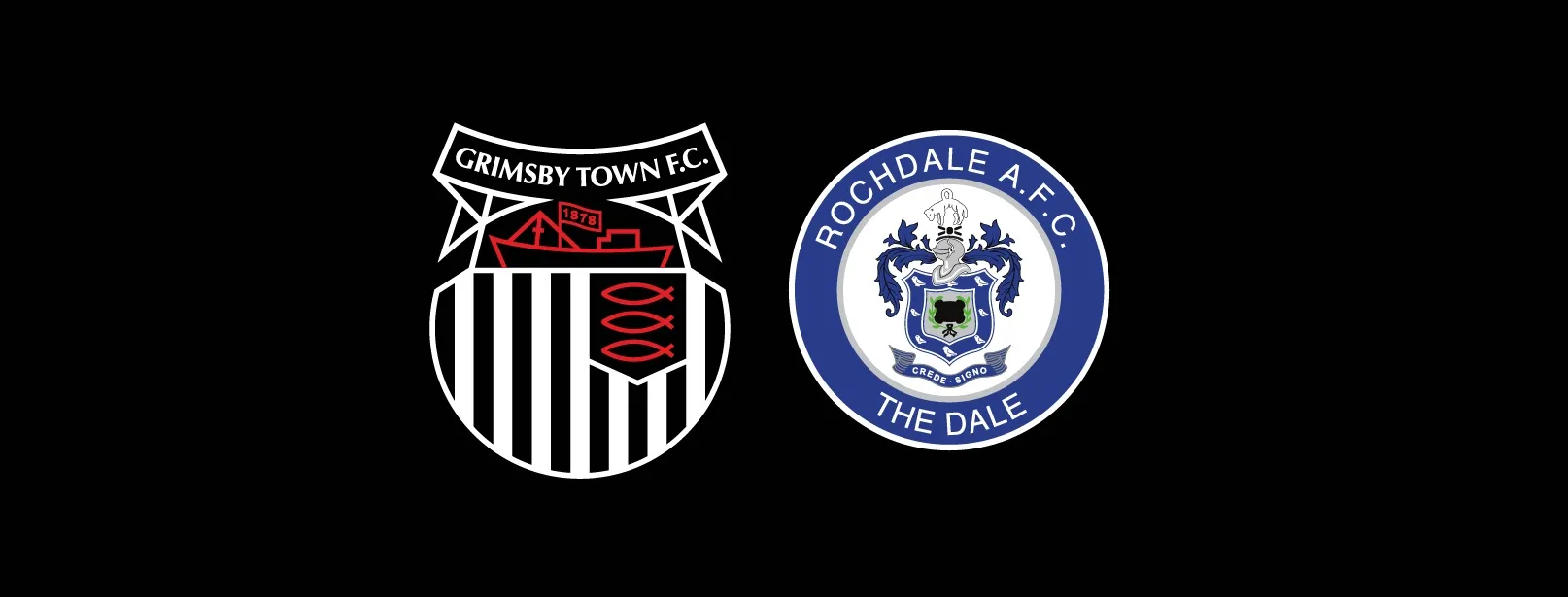 Grimsby Town Football Club and Rochdale Football Club crests side by side on a black background