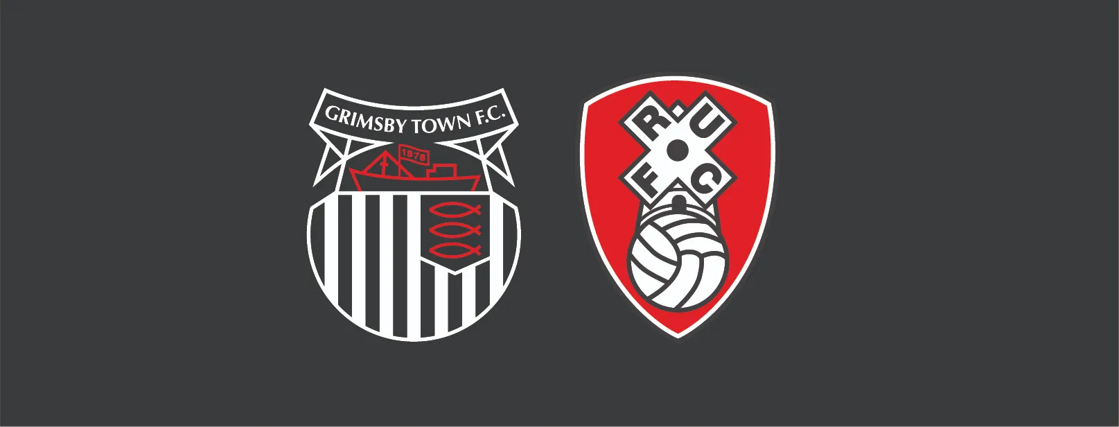 Grimsby Town Football Club and Rotherham United Football Club crests side by side on a black background