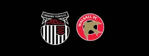 Grimsby Town Football Club and Walsall Football Club crests side by side on a black background