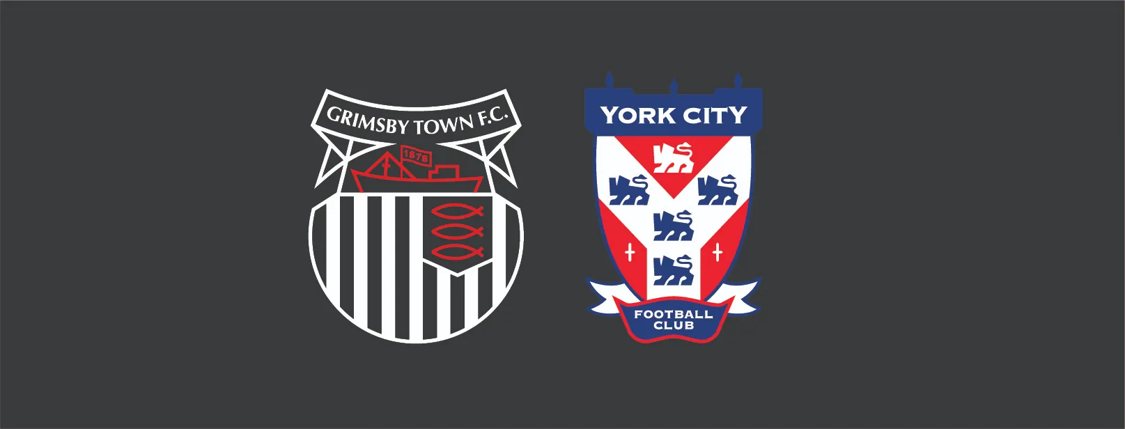 Grimsby Town Football Club and York City Football Club crests side by side on a black background